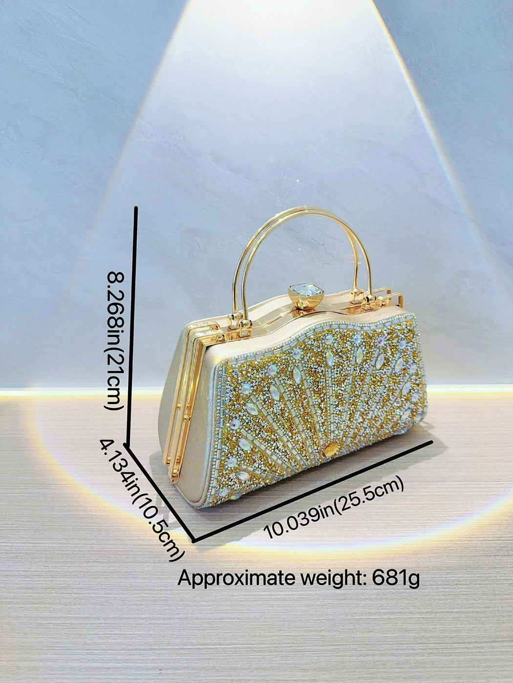 Elegant Black Rhinestone Evening Clutch Bag with Gold Handle
