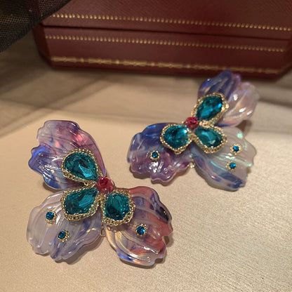 Vibrant Ombre Petal & Teal Crystal Statement Earrings
