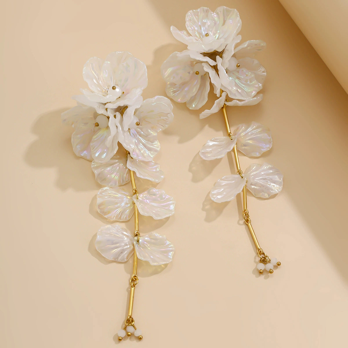White Floral Petal Statement Choker & Dangle Earrings Set