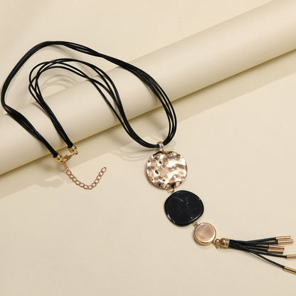 Bohemian Abstract Gold & Blue Tassel Long Necklace