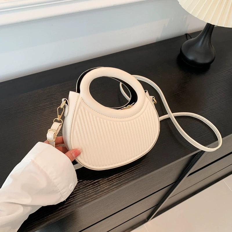 Chic Pink Ribbed Top Handle Crossbody Handbag