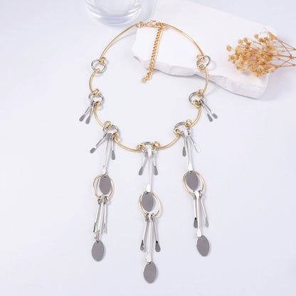 Modern Abstract Dangle Choker Necklace - Two-Tone Statement