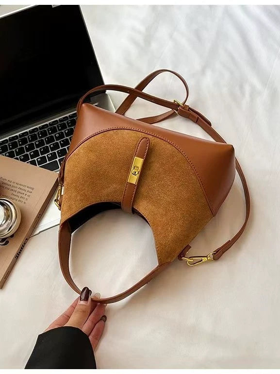 Chic Black Suede & Leather Hobo Handbag