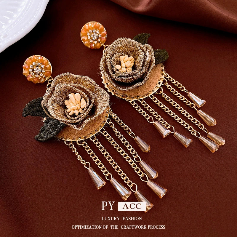 Exquisite Floral Tassel Dangle Earrings