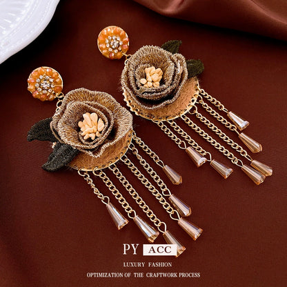 Exquisite Floral Tassel Dangle Earrings