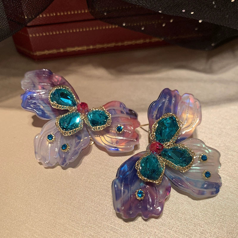 Vibrant Ombre Petal & Teal Crystal Statement Earrings