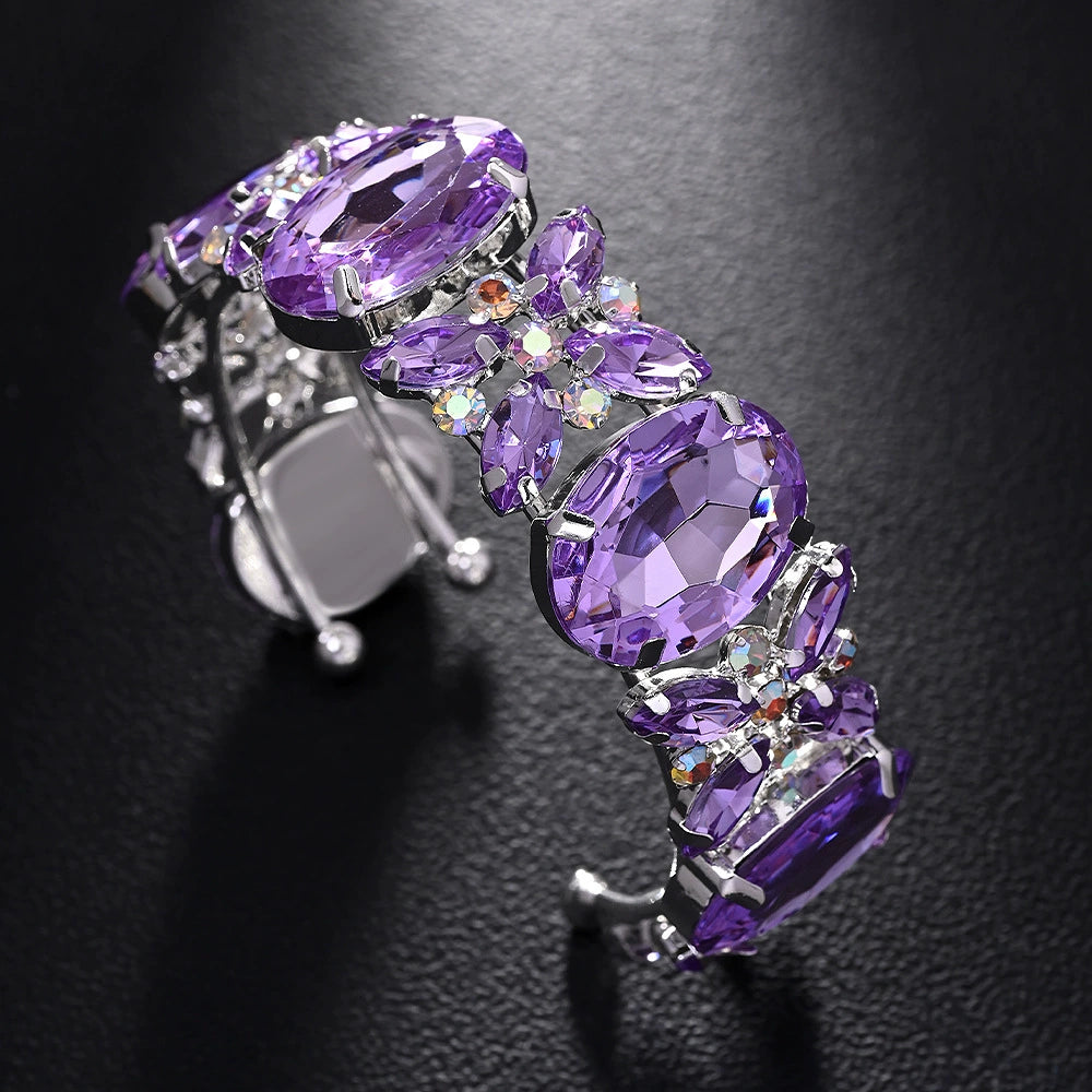 Amethyst & Peridot Gemstone Statement Cuff Bracelet