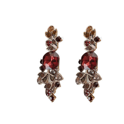 Vintage Bohemian Red Crystal Leaf Necklace & Earring Set