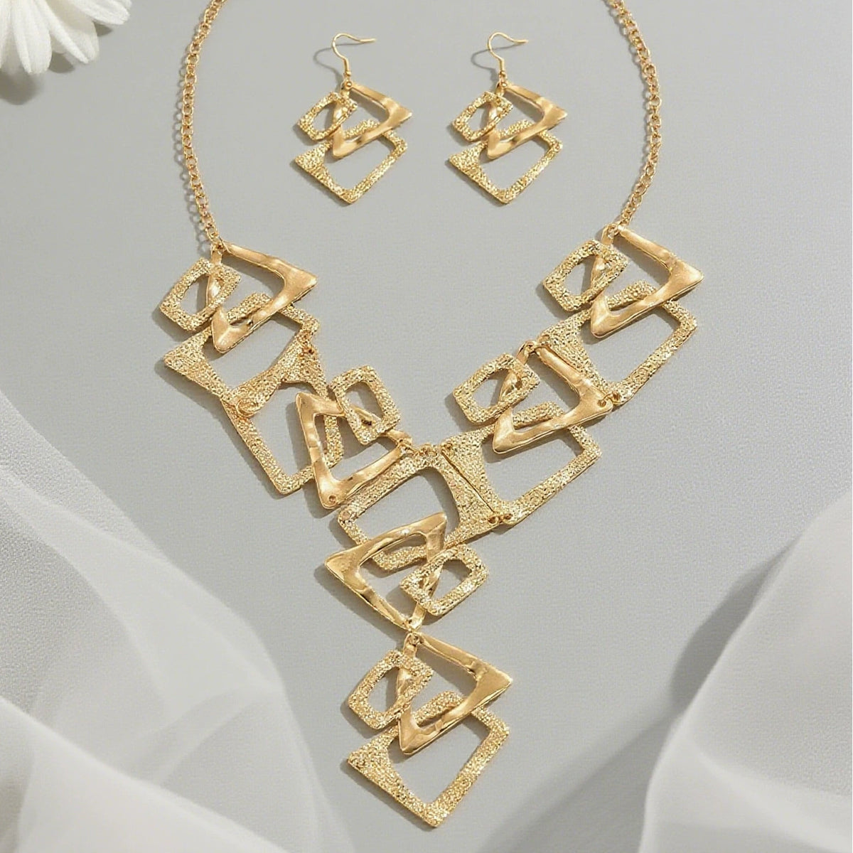 Textured Gold Geometric Abstract Statement Necklace