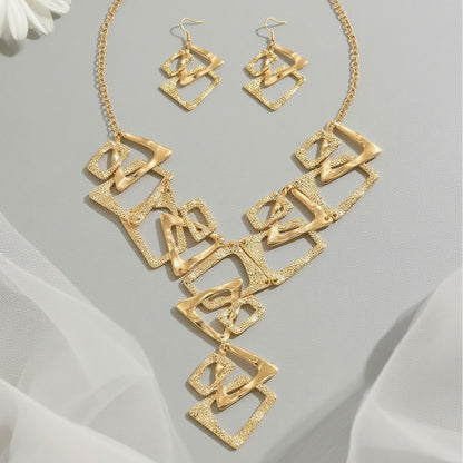 Textured Gold Geometric Abstract Statement Necklace