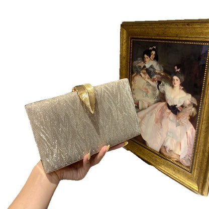 Elegant Shimmer Evening Clutch Bag with Gold Leaf Clasp