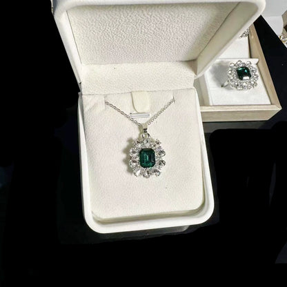 Elegant Emerald & Silver Tone Jewelry Set - 3 Pcs