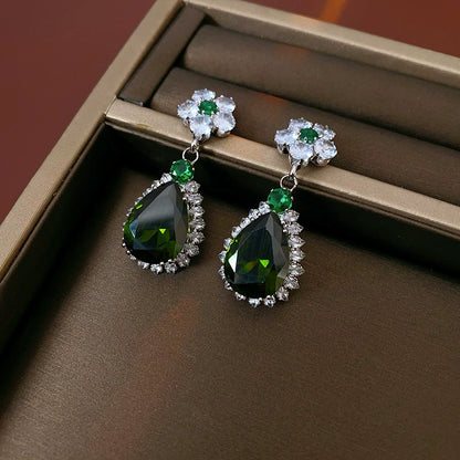Luxury Emerald Green & White Crystal Floral Jewelry Set
