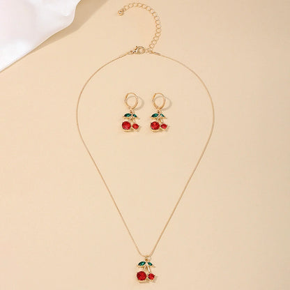 Chic Cherry Red Gemstone Jewelry Set - Necklace & Earrings