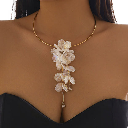 White Floral Petal Statement Choker & Dangle Earrings Set