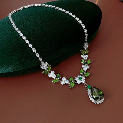 Luxury Emerald Green & White Crystal Floral Jewelry Set