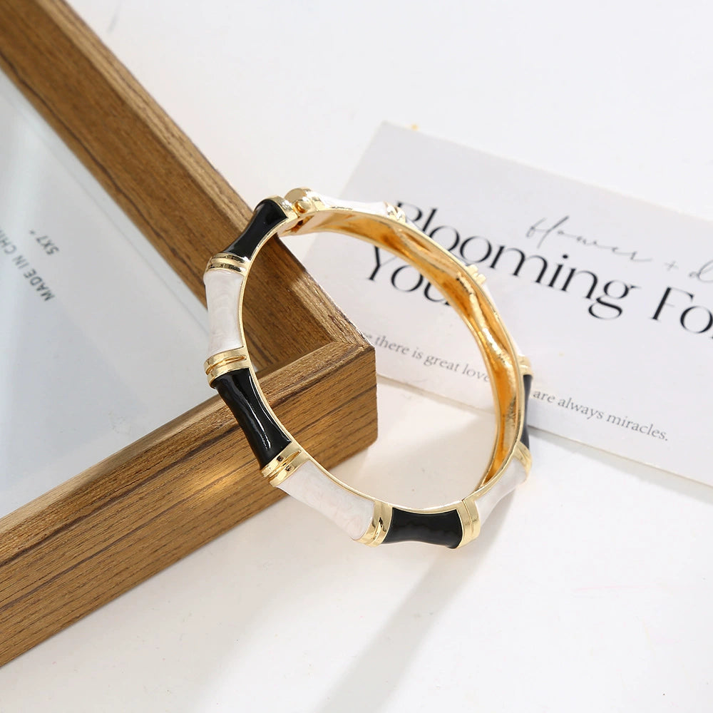 Enamel Bamboo Style Hinge Bangle