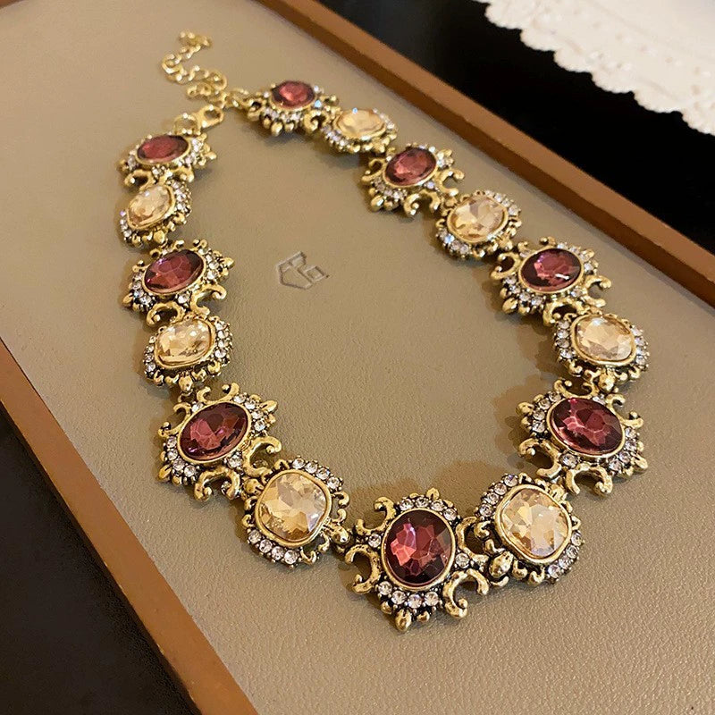 Vintage Glamour Multi-Stone Statement Choker Necklace