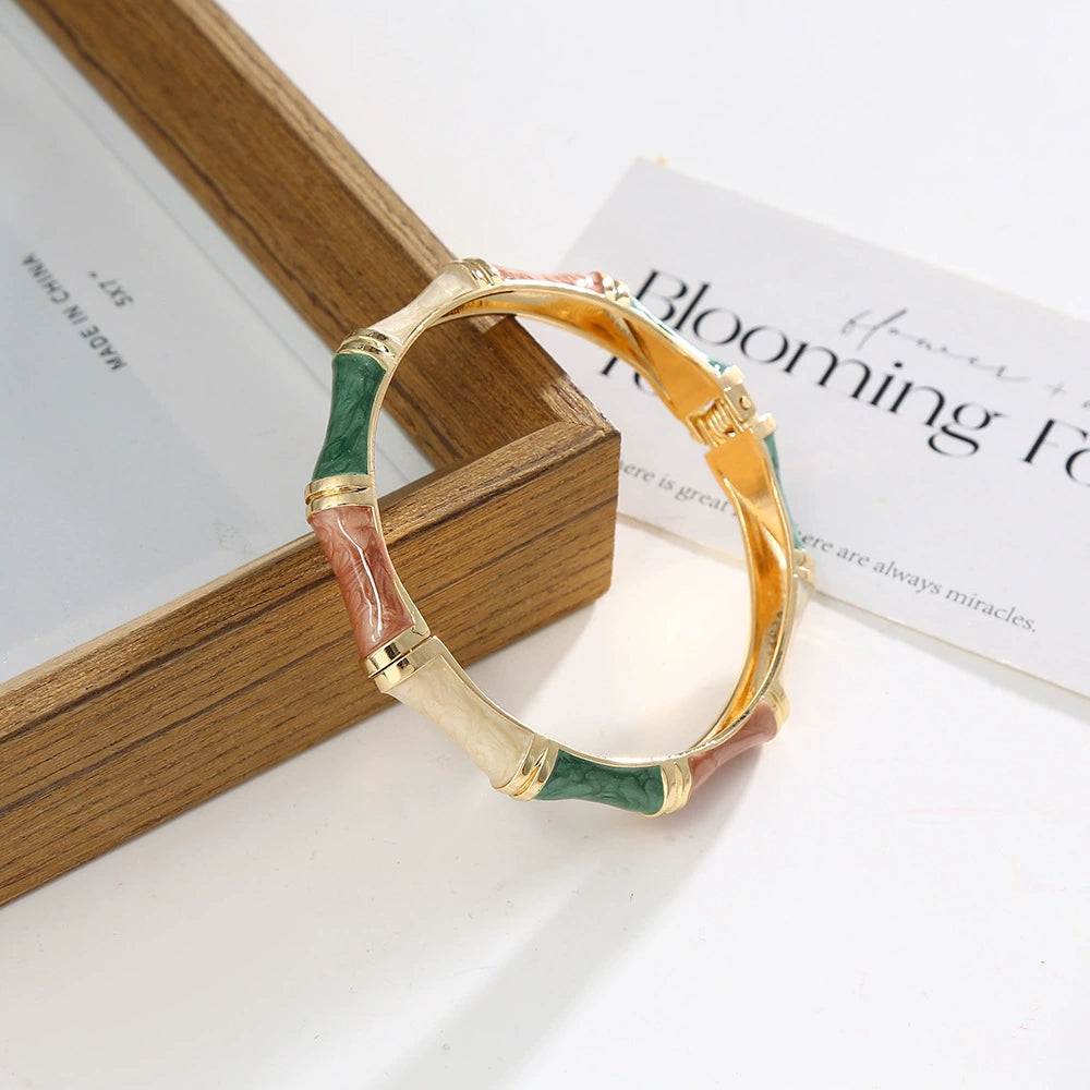 Enamel Bamboo Style Hinge Bangle