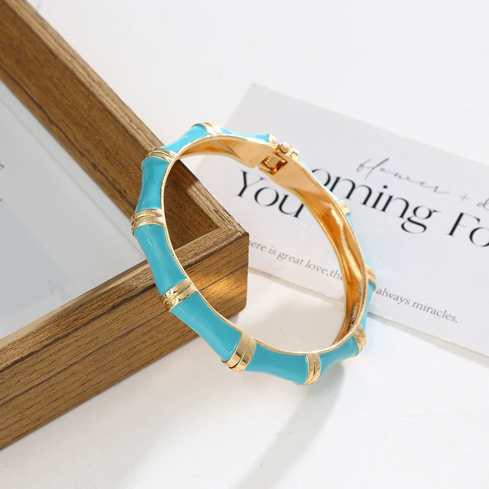 Enamel Bamboo Style Hinge Bangle