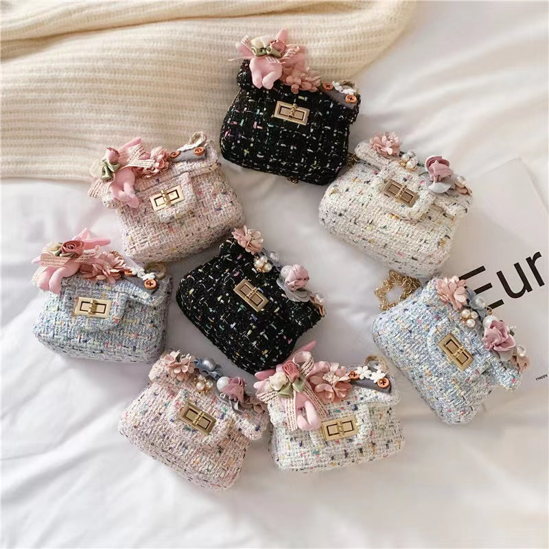 New design cute flower girls baby small handbag twid kids shoulder bag