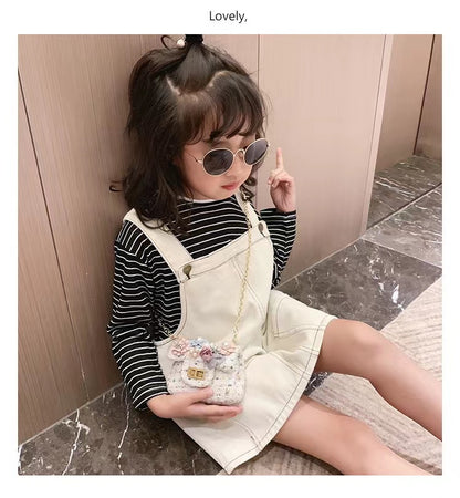 New design cute teddy flower girls baby small handbag twid kids shoulder bag