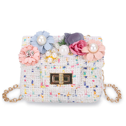 New design cute flower girls baby small handbag twid kids shoulder bag