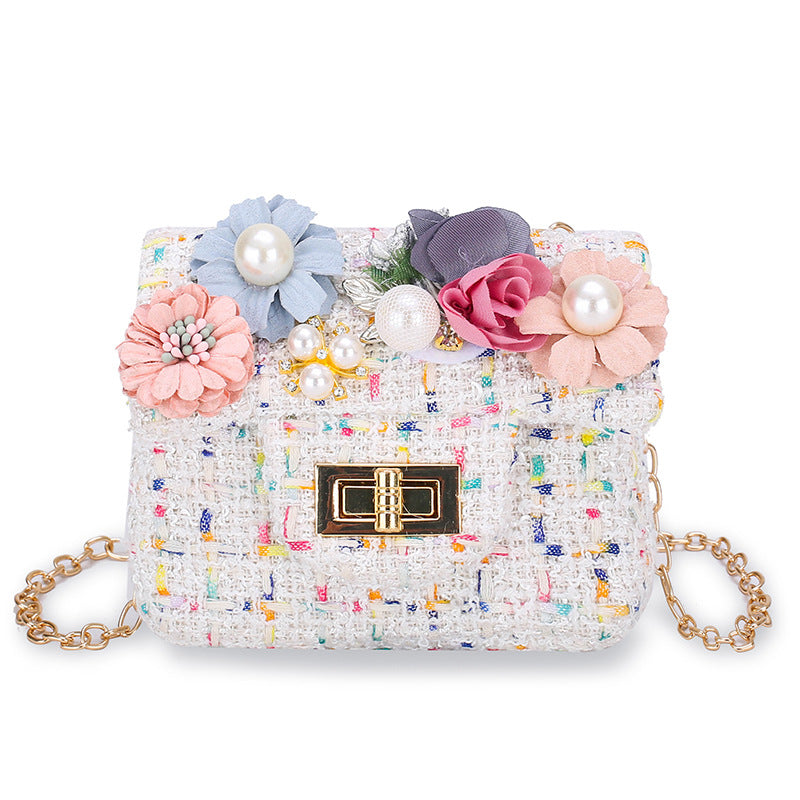 New design cute teddy flower girls baby small handbag twid kids shoulder bag