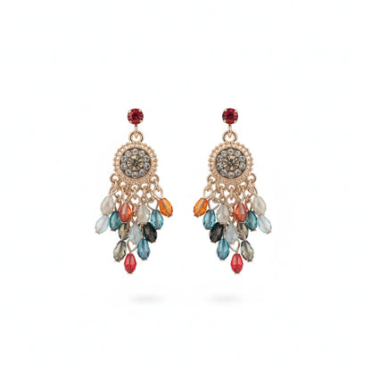 Vibrant Bohemian Multi-Color Bead Tassel Drop Earrings | Antique Gold-Tone Medallion Dangles | Festival & Casual Chic