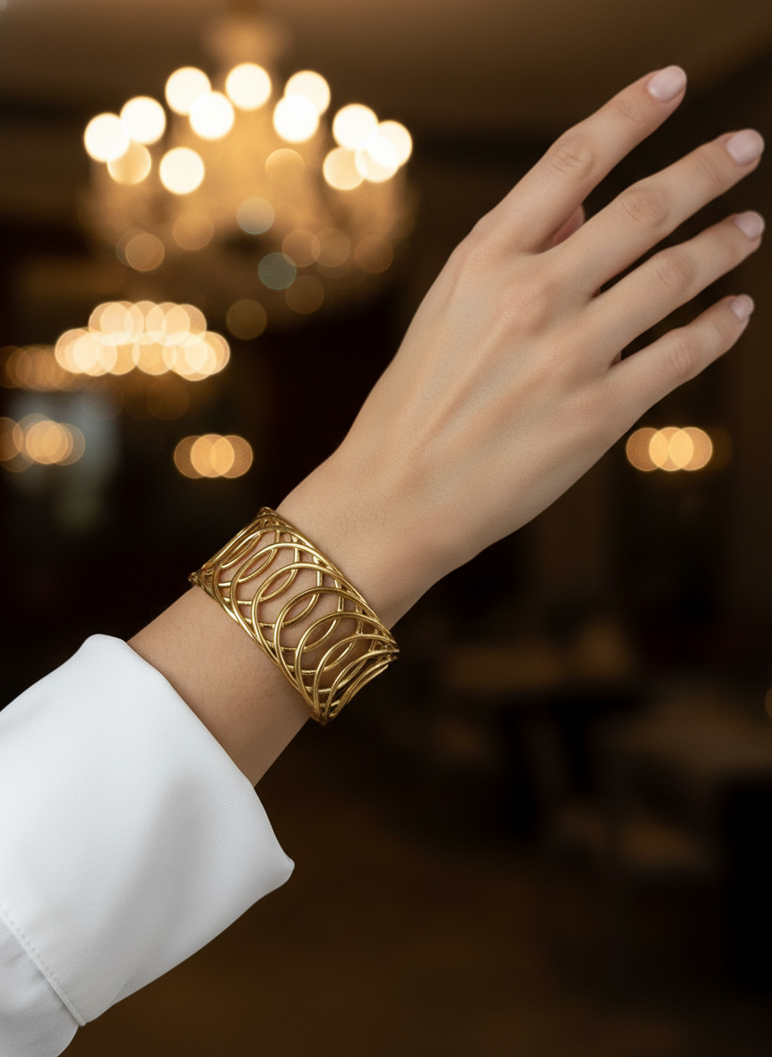 Elegant Gold Interlocking Abstract Cuff Bracelet